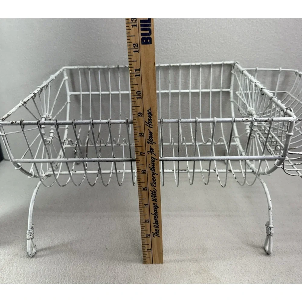 French Style Dish Rack White Wire Metal Farmhouse Counter Drying Rack VTG - Picture 5 of 13